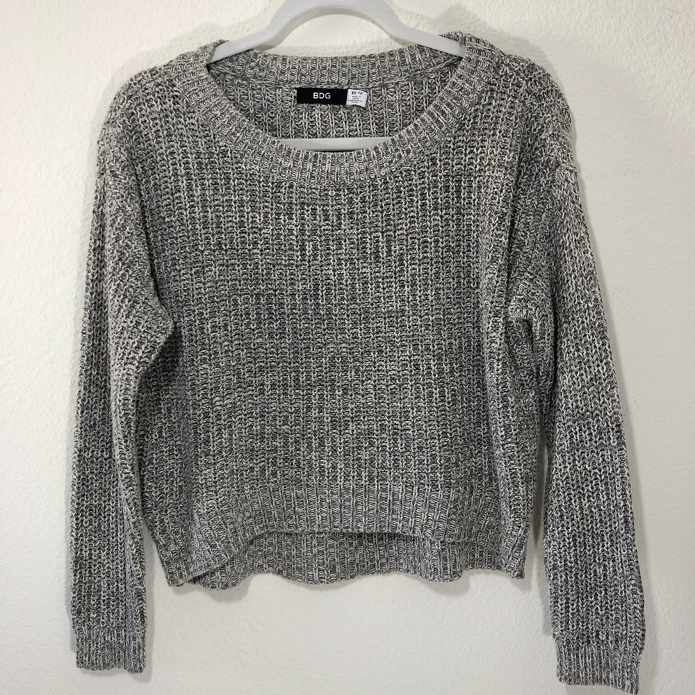 BDG Urban Outfitters Crew Neck Gray White Long Sleeve Crop Sweater